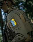 Patch Ukrainische Flagge mit Wappenschild (80x50mm) Vertikal