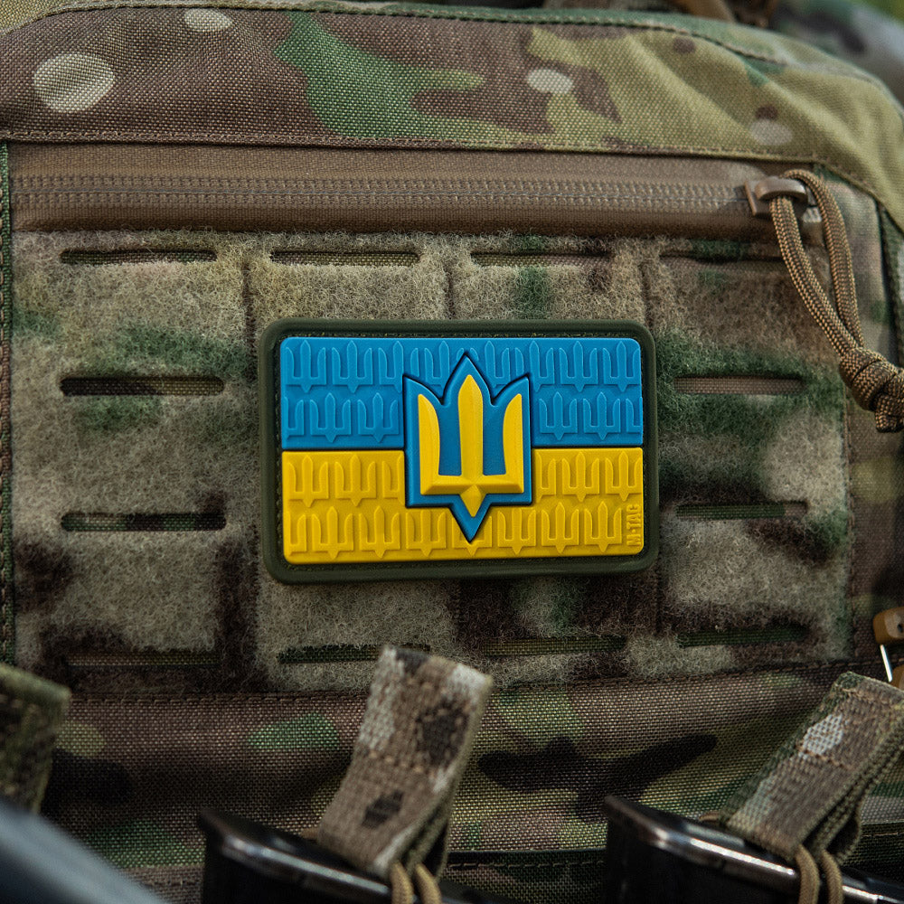 Patch die Flagge der Ukraine mit dem Dreizack der Streitkräfte der Ukraine PVC
