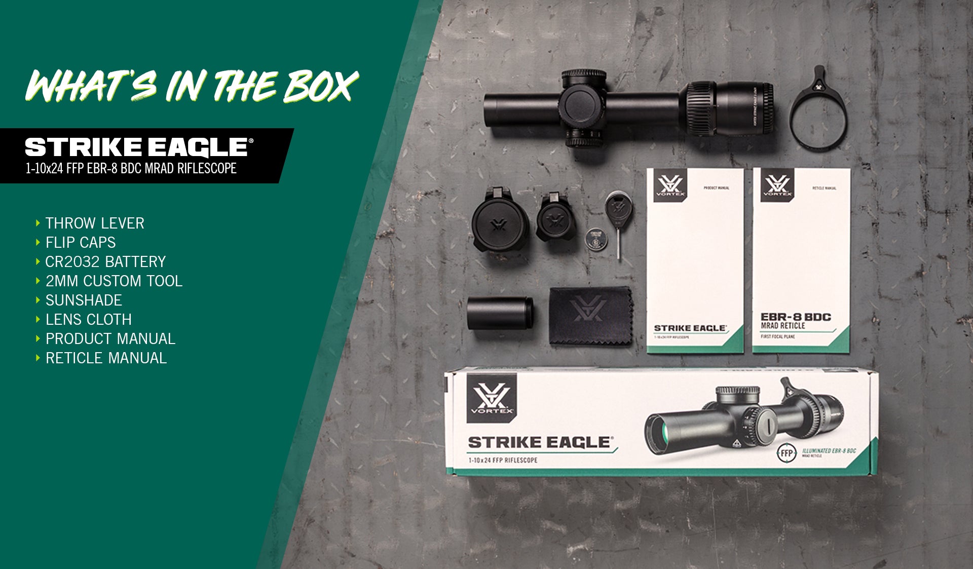 Vortex Richtkijker Strike Eagle 1-10x24 FFP, EBR-8 (MRAD)