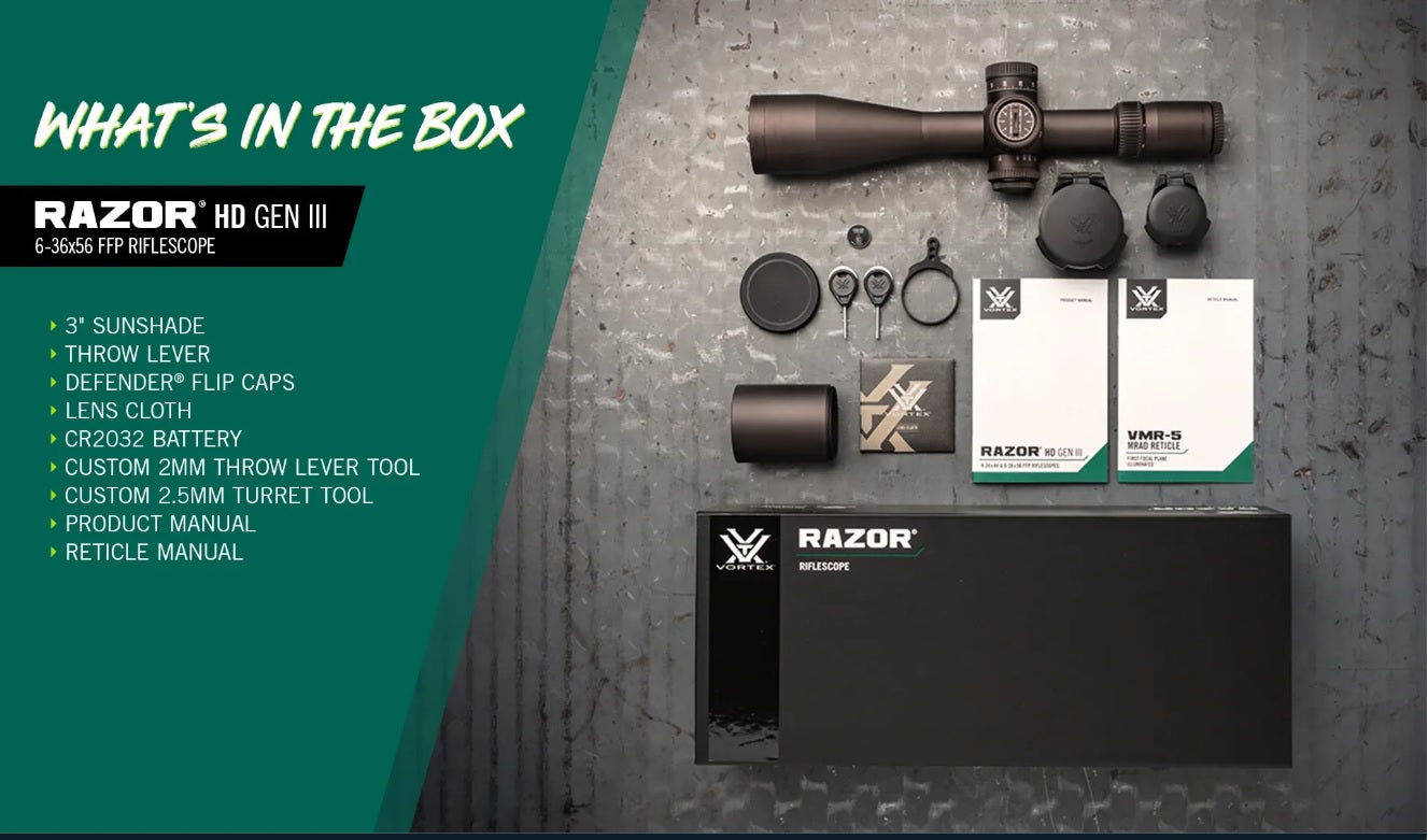 Vortex Richtkijker Razor HD GEN III 6-36x56 FFP, VMR-5 MRAD