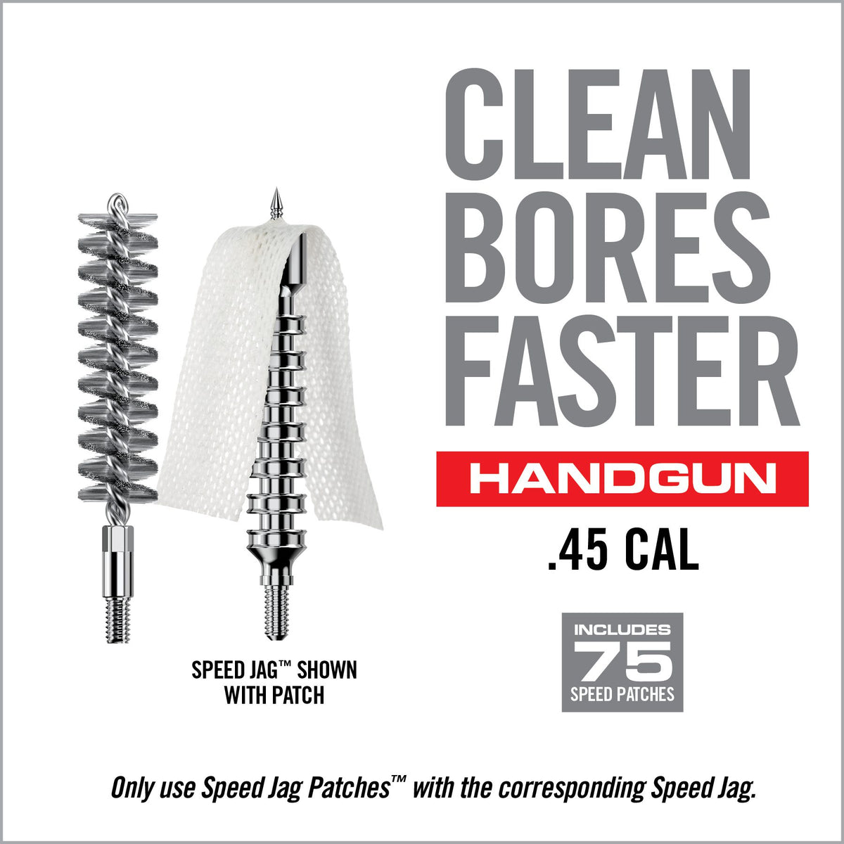 Real Avid Bore-Max Speed Clean System Handgun - .45 - 8/32" Thread, incl 75 Speed Patches