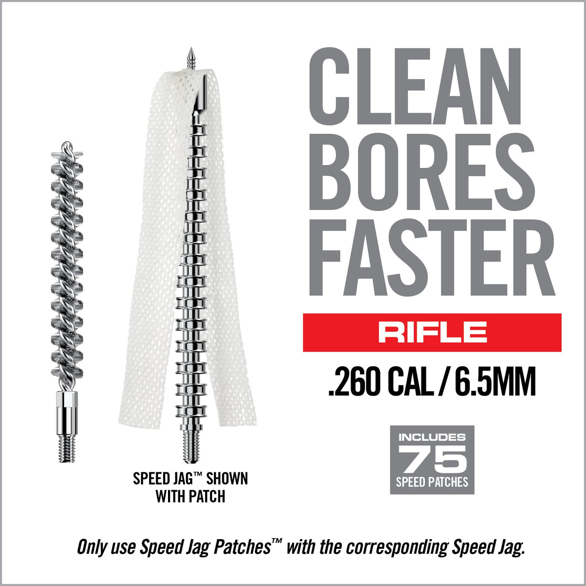 Real Avid Bore-Max Speed Clean System Rifle - .260/6,5mm - 8/32" Thread, incl 75 Speed Patches