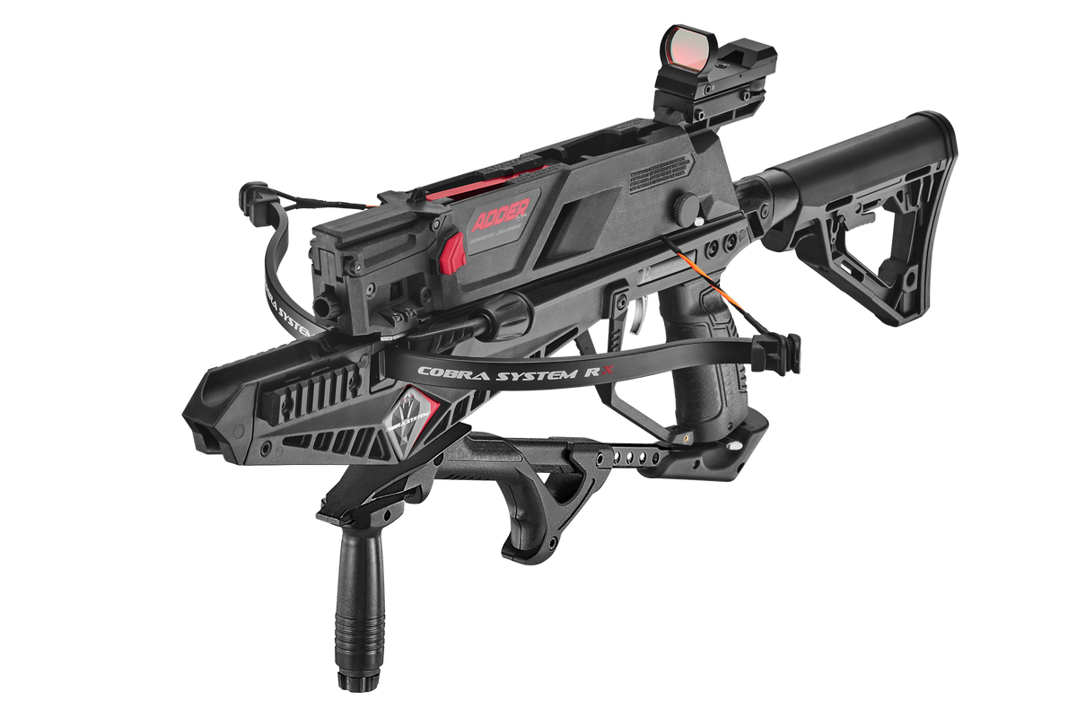 EK Archery Cobra RX Adder 130lbs, 2.0 Magazine, 5x 7,5'' Bolts, stringwax, bril, Tactical AR-stock, SLing, Alu Red-Dot &amp; Fore-Grip, Spare String