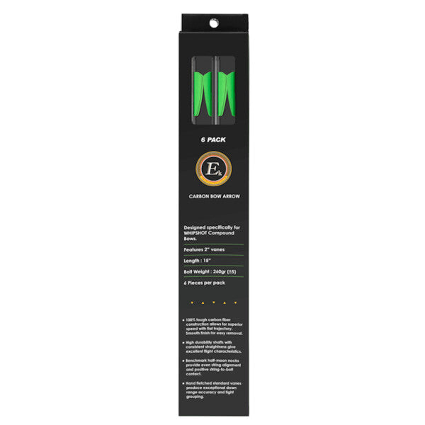 EK Archery Arrow - Whipshot, Carbon 15'' p/6 - Black with Flo Green Vanes