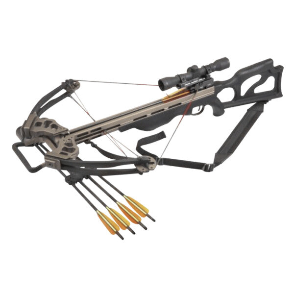 EK Archery Titan Black 200lbs, 4x32 scope, cocking rope, shoulder sling, 6 bolt quiver, 3x20" carbon bolts (D-067B3) -> (CR-026BK)