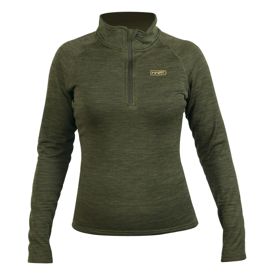 HART Trail-ZN thermoshirt met halsrits voor dames — donker olijfgroen