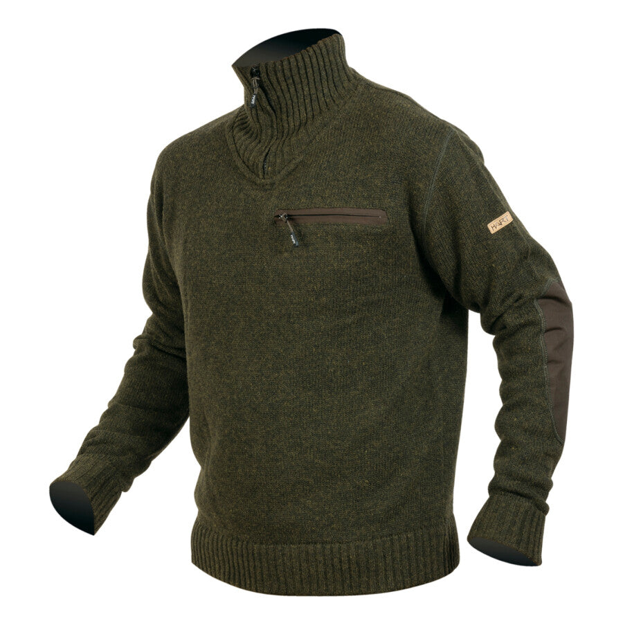Hart Mens Pullover Zip-Neck Kofel, Dark Olive