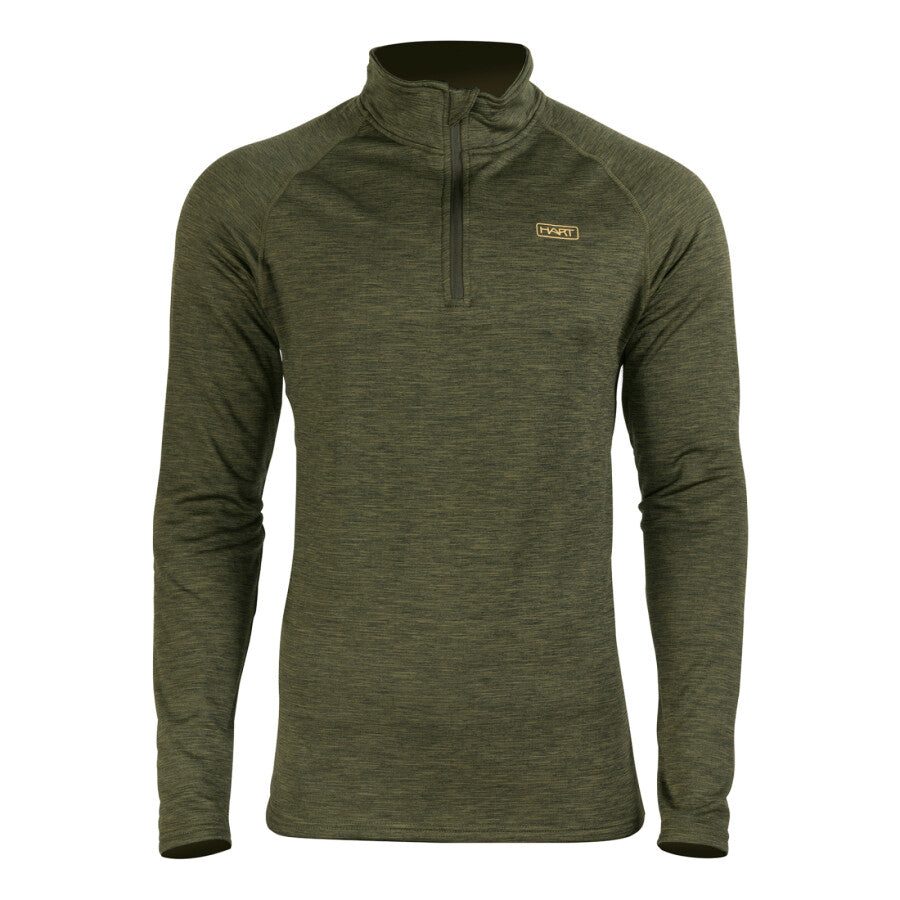 HART Trail-ZN thermoshirt met halsrits voor heren — donker olijfgroen