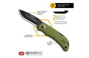Outdoor Edge Folding Knife Mini-Blaze OD Green, 420J2 Steel, Length 130/56mm, 2 Blades